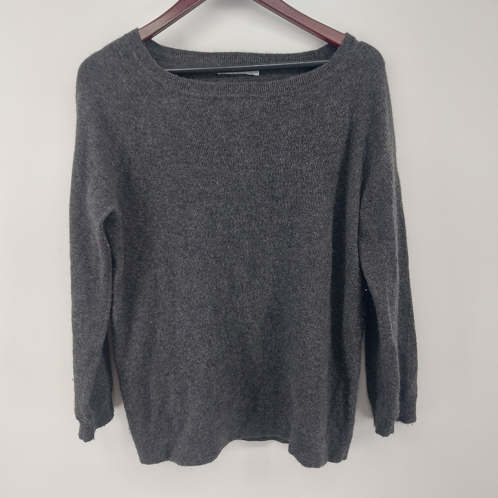 Hannah Rose Cashmere Knit Crewneck Sweater Size Medium Gray
